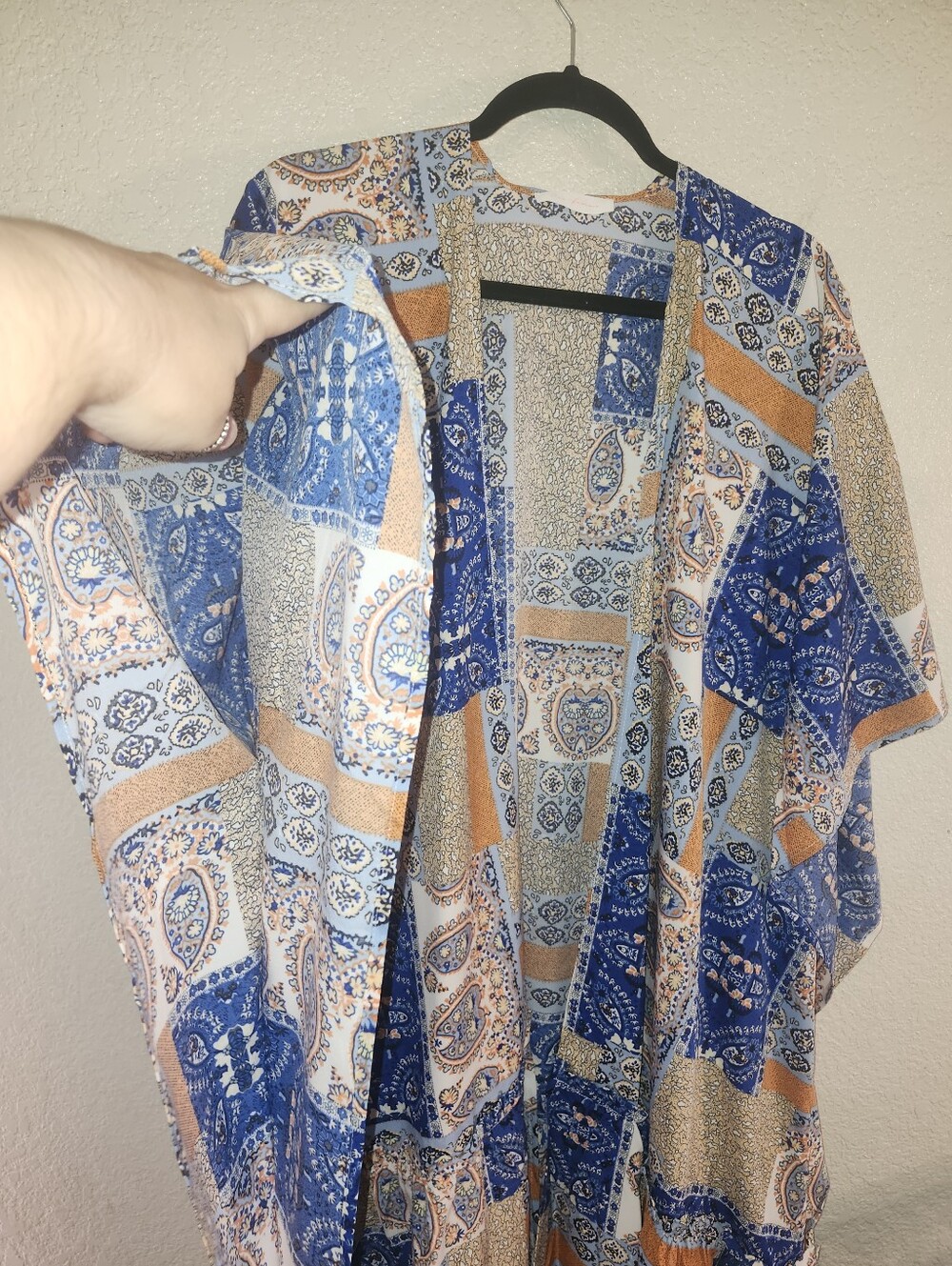 💙🧡💛NWOT Ces Femme "Patchwork Print Open Front Kimono" Sz Med-Oversized💛🧡💙 - Picture 5 of 11